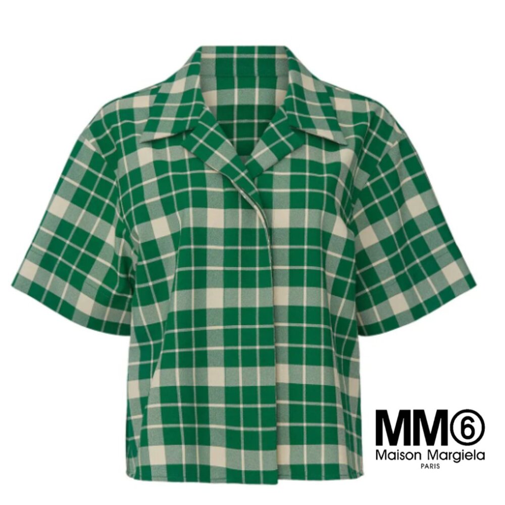 EUC $595 MM6 Maison Margiela Oversized Green Check Boxy Top IT 40 US 4